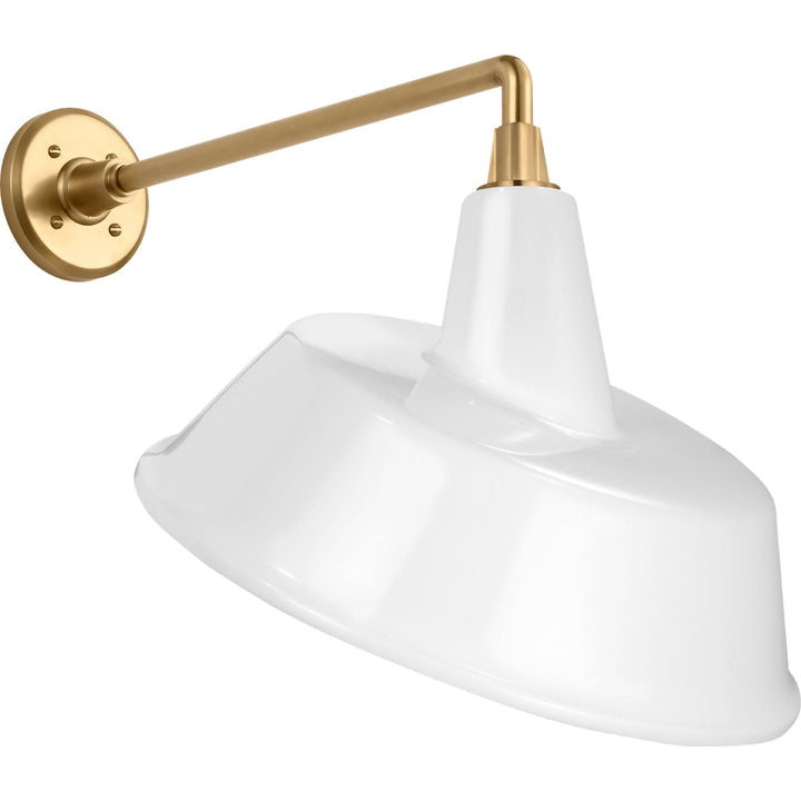 Visual Comfort Signature Academy Outdoor Mack Tilted Bowers Shade Wall Light in Hand-Rubbed Antique Brass / White (view 2)
