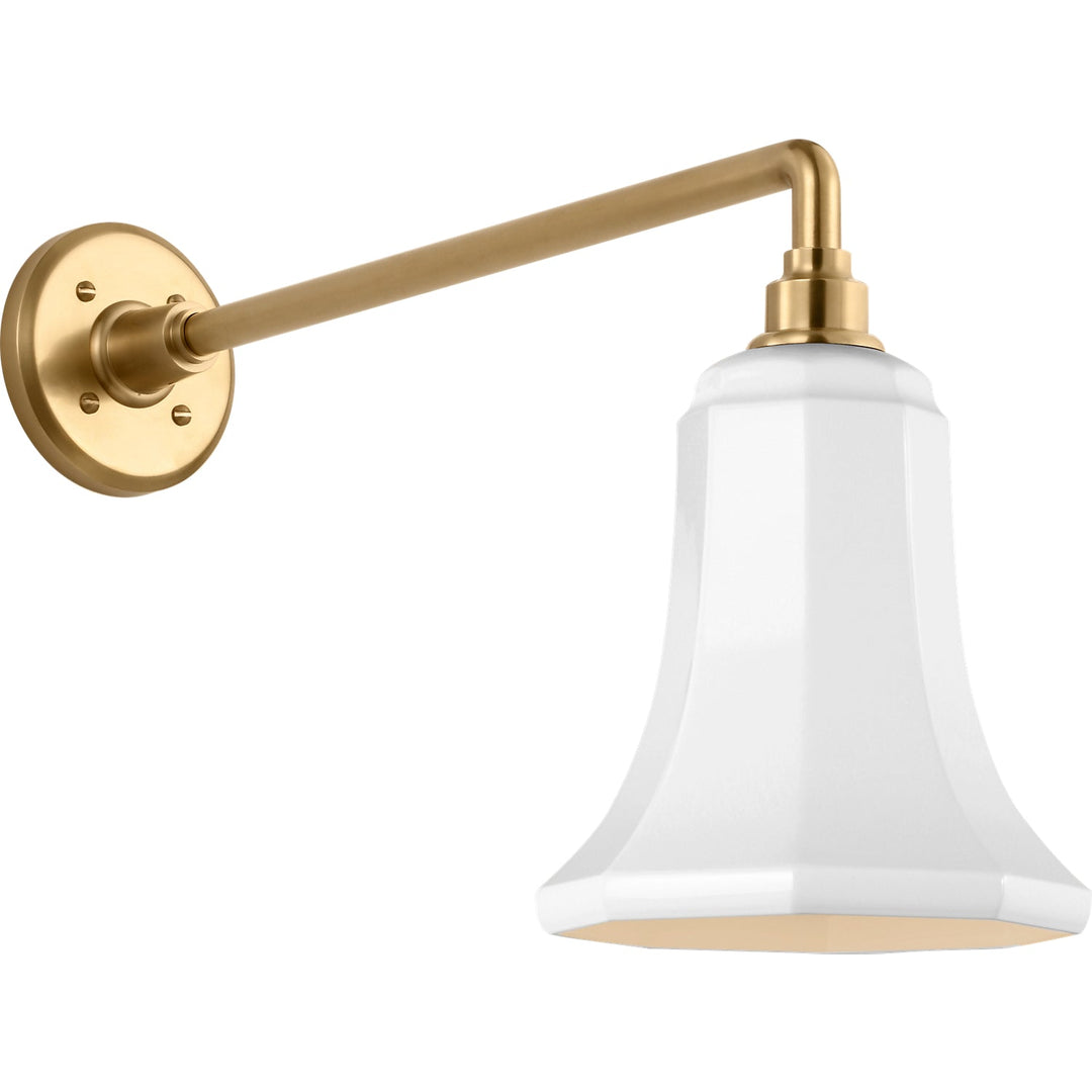 Visual Comfort Signature Academy Outdoor Mack Savannah Shade Wall Light in Hand-Rubbed Antique Brass / White