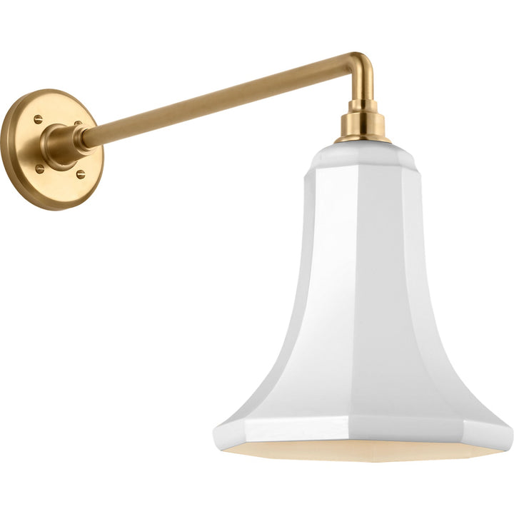 Visual Comfort Signature Academy Outdoor Mack Savannah Shade Wall Light in Hand-Rubbed Antique Brass / White (view 2)