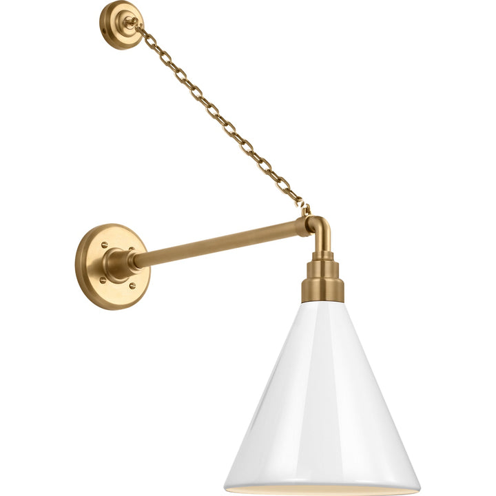 Visual Comfort Signature Academy Outdoor Anchored Mack Savannah Conical Wall Light in Hand-Rubbed Antique Brass / White