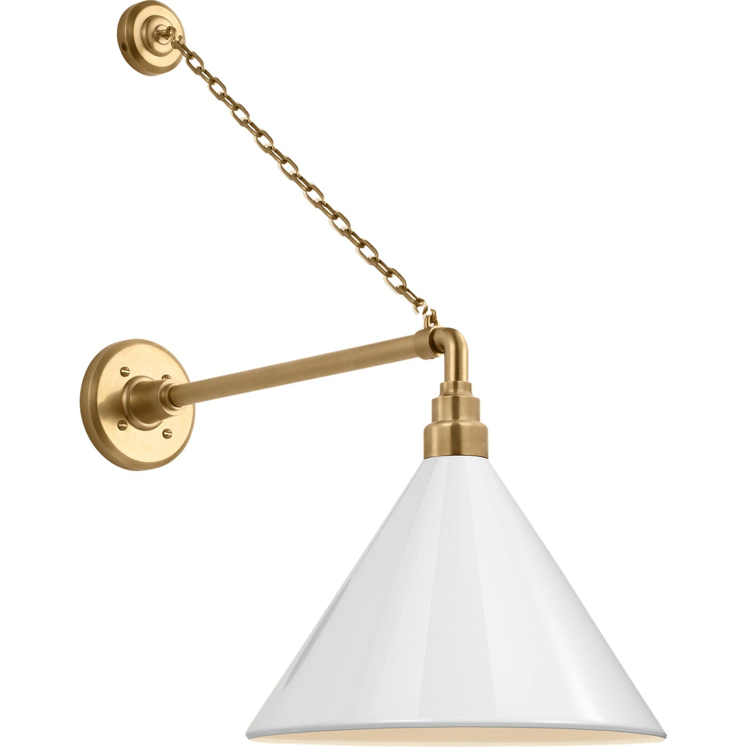 Visual Comfort Signature Academy Outdoor Anchored Mack Savannah Conical Wall Light in Hand-Rubbed Antique Brass / White (view 2)