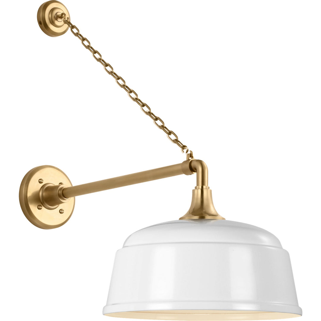 Visual Comfort Signature Academy Outdoor Anchored Mack Rockhouse Shade Wall Light in Hand-Rubbed Antique Brass / White
