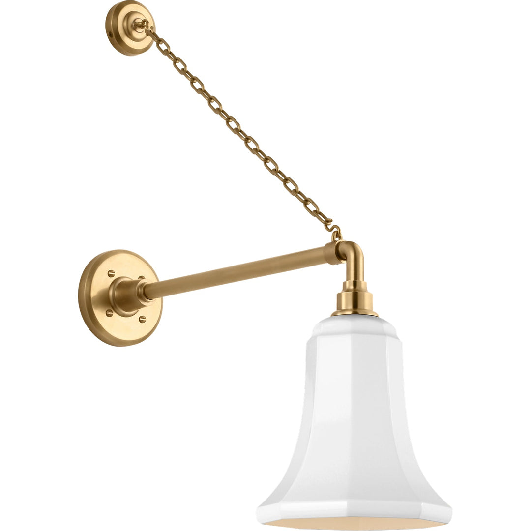 Visual Comfort Signature Academy Outdoor Anchored Mack Savannah Shade Wall Light in Hand-Rubbed Antique Brass / White