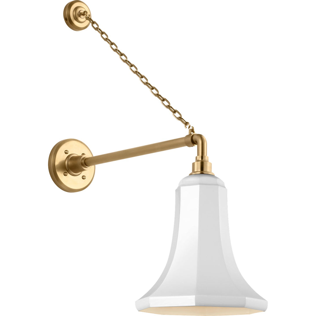 Visual Comfort Signature Academy Outdoor Anchored Mack Savannah Shade Wall Light in Hand-Rubbed Antique Brass / White (view 2)