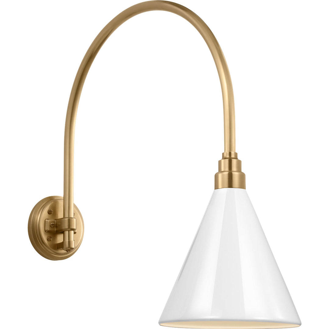 Visual Comfort Signature Academy Outdoor Arched Mack Savannah Conical Wall Light in Hand-Rubbed Antique Brass / White