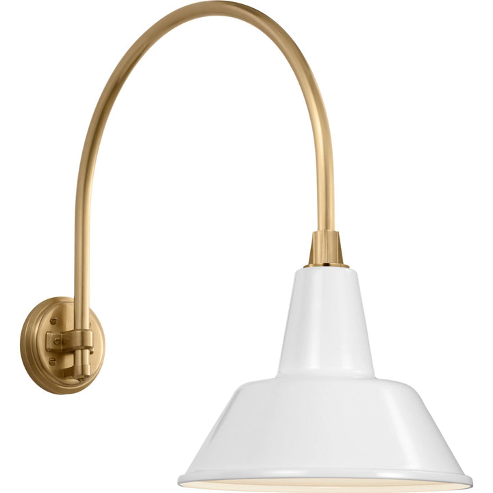 Visual Comfort Signature Academy Outdoor Arched Mack Bowers Shade Wall Light in Hand-Rubbed Antique Brass / White