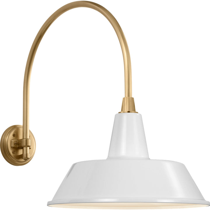 Visual Comfort Signature Academy Outdoor Arched Mack Bowers Shade Wall Light in Hand-Rubbed Antique Brass / White (view 2)