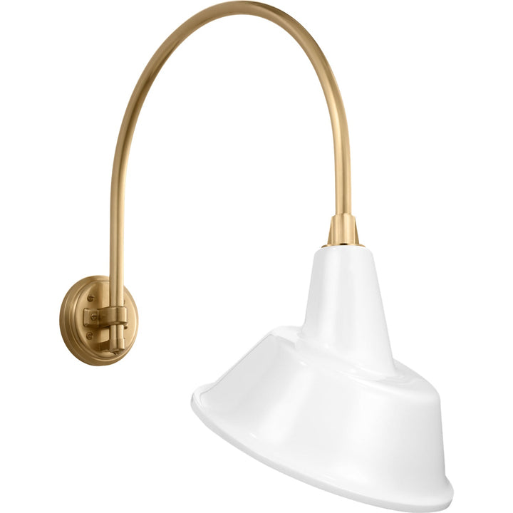 Visual Comfort Signature Academy Outdoor Arched Mack Tilted Bowers Shade Wall Light in Hand-Rubbed Antique Brass / White