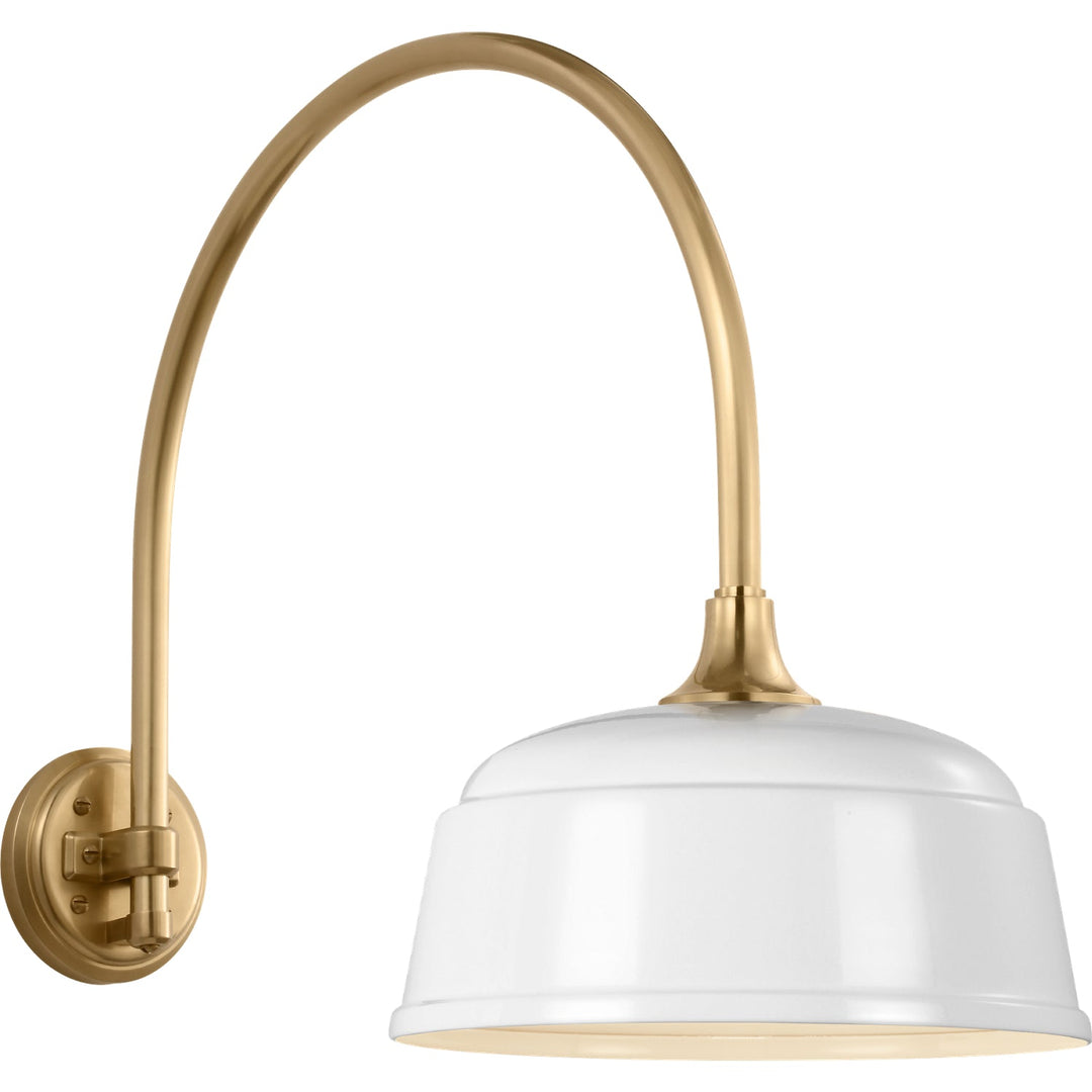 Visual Comfort Signature Academy Outdoor Arched Mack Rockhouse Shade Wall Light in Hand-Rubbed Antique Brass / White