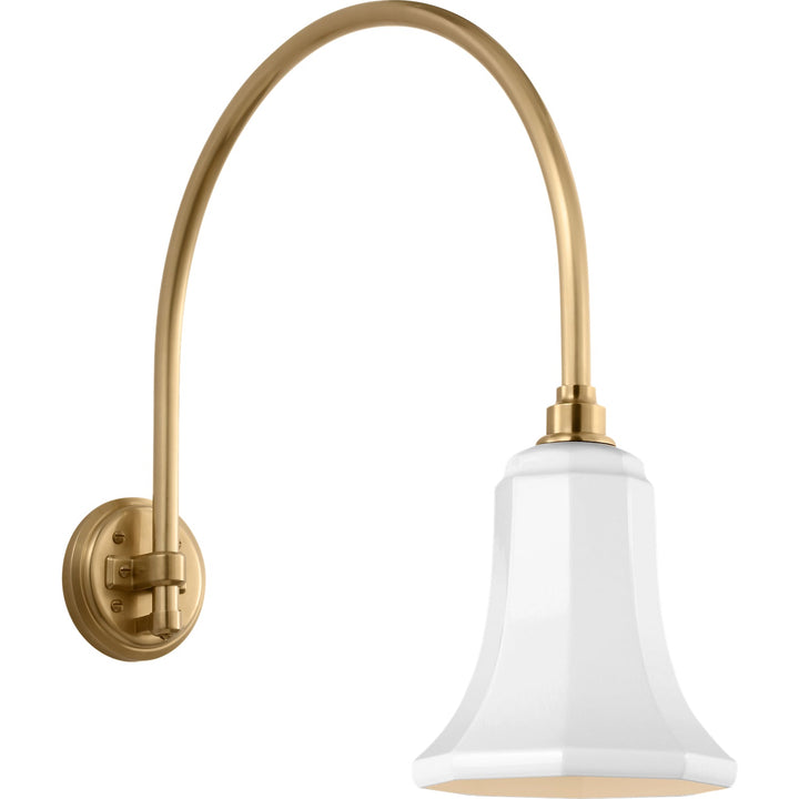 Visual Comfort Signature Academy Outdoor Arched Mack Savannah Shade Wall Light in Hand-Rubbed Antique Brass / White