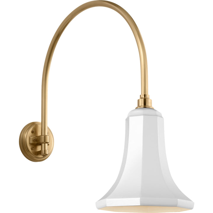 Visual Comfort Signature Academy Outdoor Arched Mack Savannah Shade Wall Light in Hand-Rubbed Antique Brass / White (view 2)