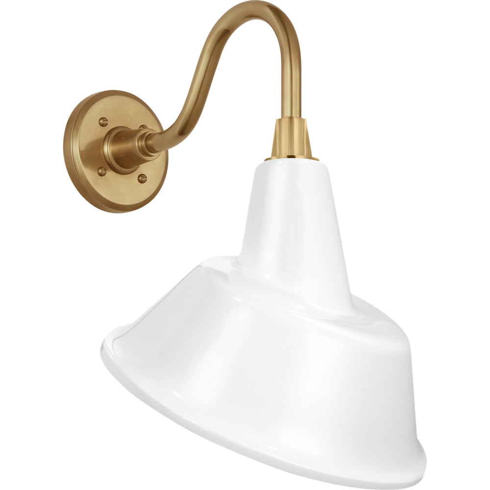 Visual Comfort Signature Academy Outdoor Flynn Barn Tilt Bowers Shade Wall Light in Hand-Rubbed Antique Brass
