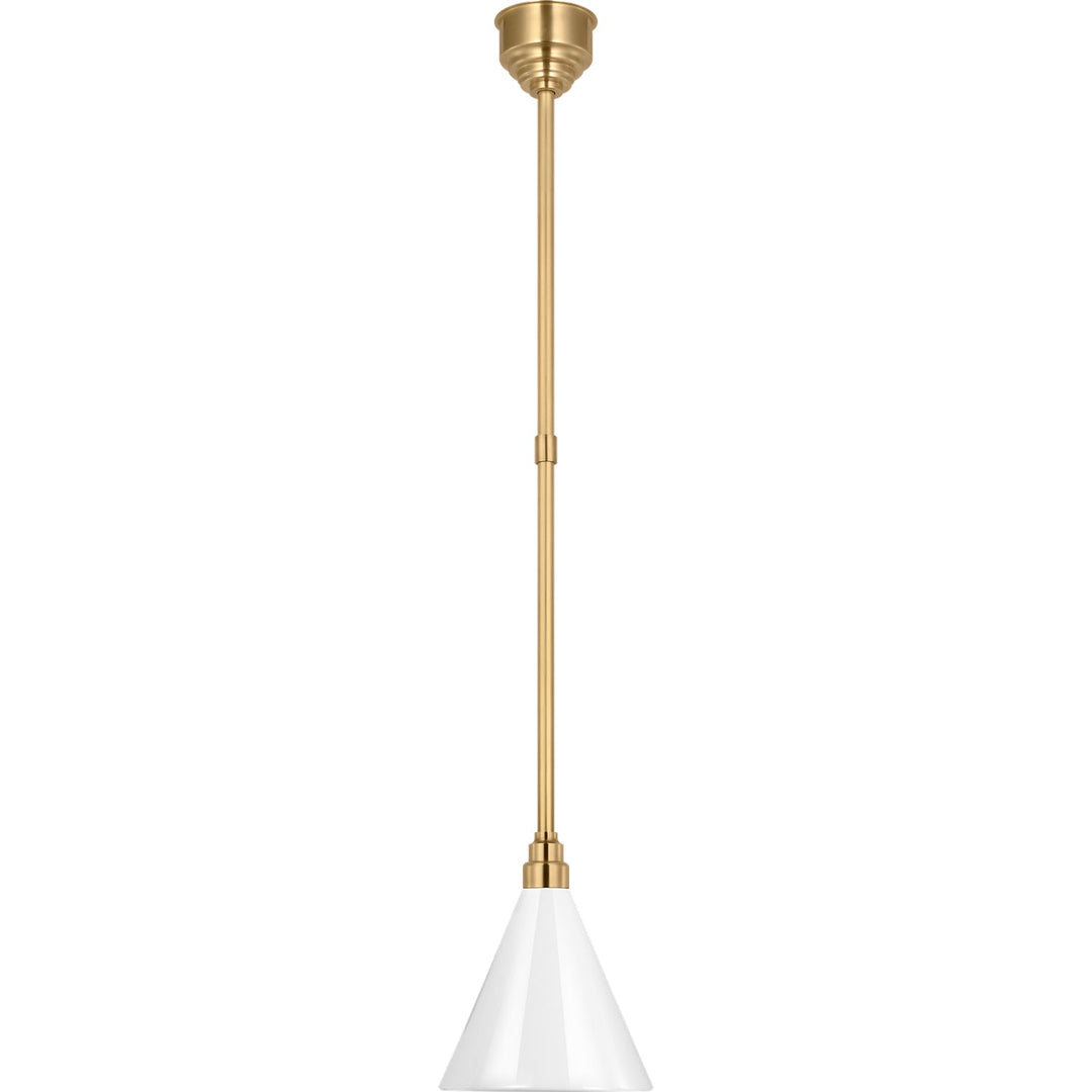 Visual Comfort Signature Academy Savannah Conical Outdoor Pendant in Hand-Rubbed Antique Brass / White