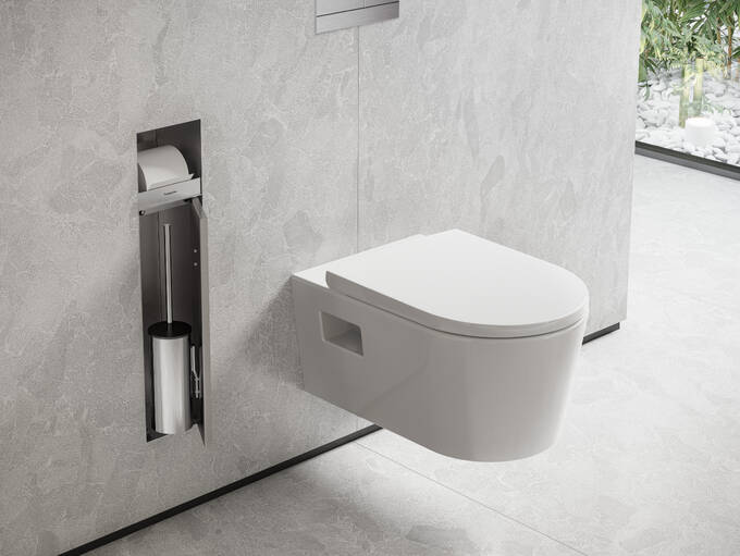 Hansgrohe XtraStoris Rock Recessed Toilet Brush Holder with Toilet Paper Holder  Tileable Door