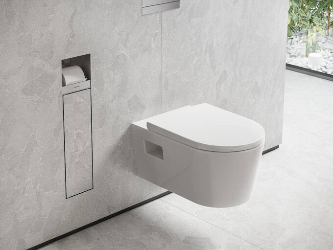 Hansgrohe XtraStoris Rock Recessed Toilet Brush Holder with Toilet Paper Holder  Tileable Door