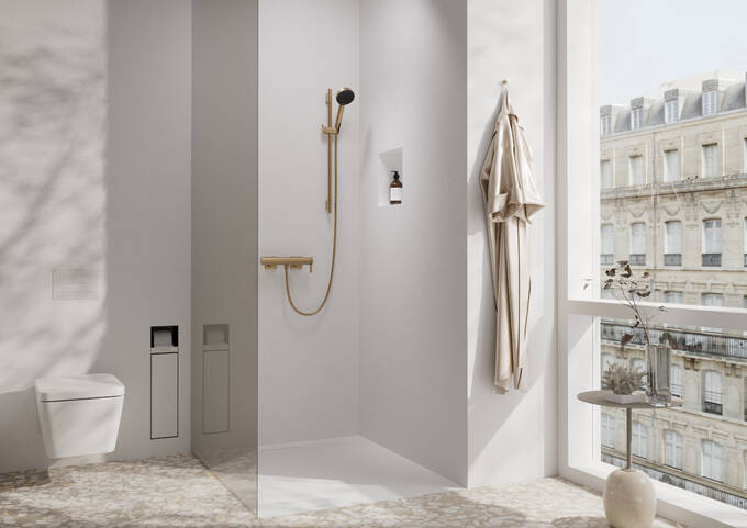 Hansgrohe XtraStoris Rock Recessed Toilet Brush Holder with Toilet Paper Holder  Tileable Door