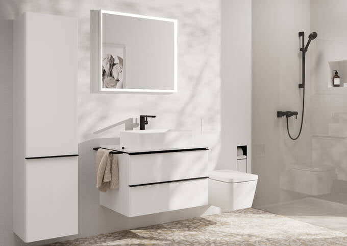 Hansgrohe XtraStoris Rock Recessed Toilet Brush Holder with Toilet Paper Holder  Tileable Door