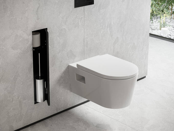 Hansgrohe XtraStoris Rock Recessed Toilet Brush Holder with Shelf  Tileable Door