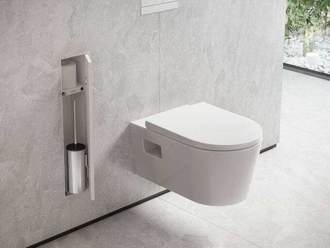 Hansgrohe XtraStoris Rock Recessed Toilet Brush Holder with Shelf  Tileable Door