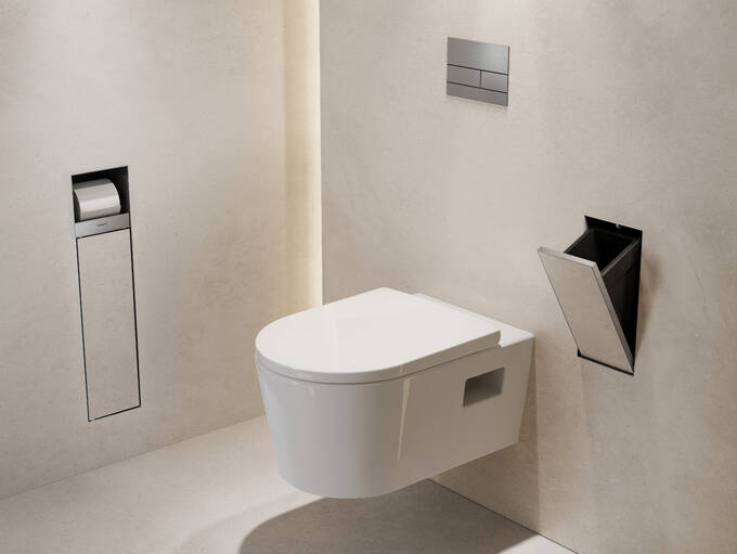 Hansgrohe XtraStoris Rock Recessed Trash Bin with Shelf  Tileable Door
