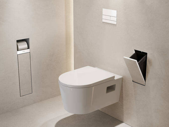 Hansgrohe XtraStoris Rock Recessed Trash Bin with Shelf  Tileable Door