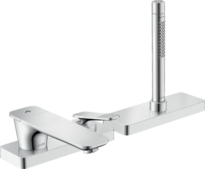 AXOR Citterio C 3-Hole Roman Tub Set Trim with Handshower and Sbox Cubic Cut