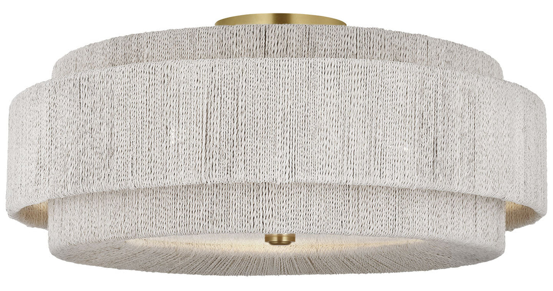 Visual Comfort Signature Dorado Semi Flush Ceiling Light in Antique-Burnished Brass and Washed Abaca
