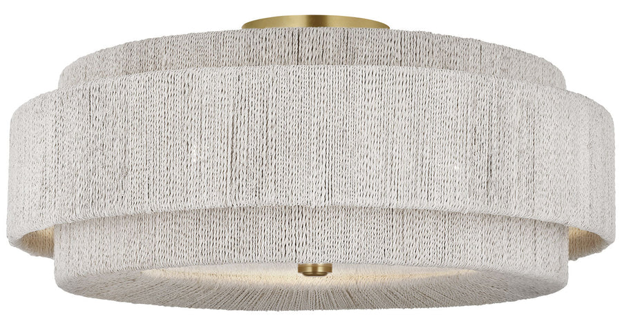 Visual Comfort Signature Dorado Semi Flush Ceiling Light in Antique-Burnished Brass and Washed Abaca