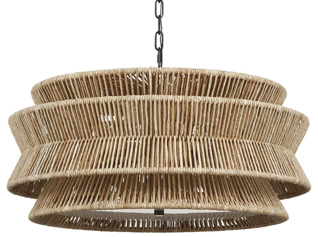 Visual Comfort Signature Antigua Double Chandelier in Bronze and Natural Abaca