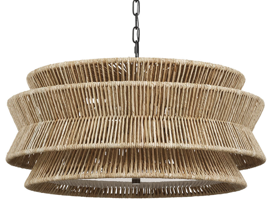 Visual Comfort Signature Antigua Double Chandelier in Bronze and Natural Abaca