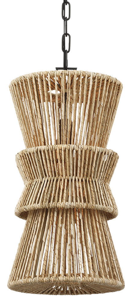 Visual Comfort Signature Antigua Tall Pendant in Bronze and Natural Abaca