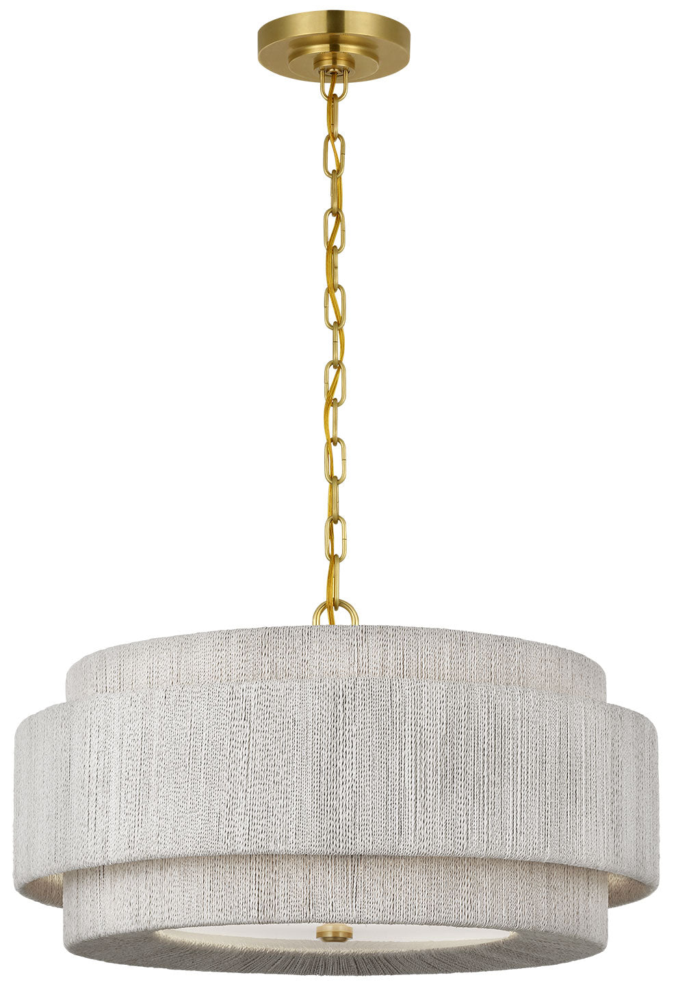 Visual Comfort Signature Dorado Chandelier in Antique-Burnished Brass and Washed Abaca
