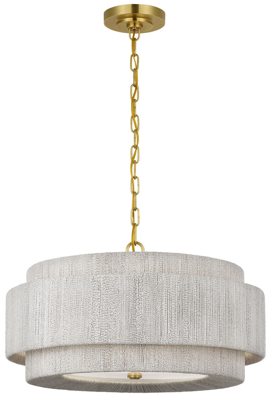 Visual Comfort Signature Dorado Chandelier in Antique-Burnished Brass and Washed Abaca