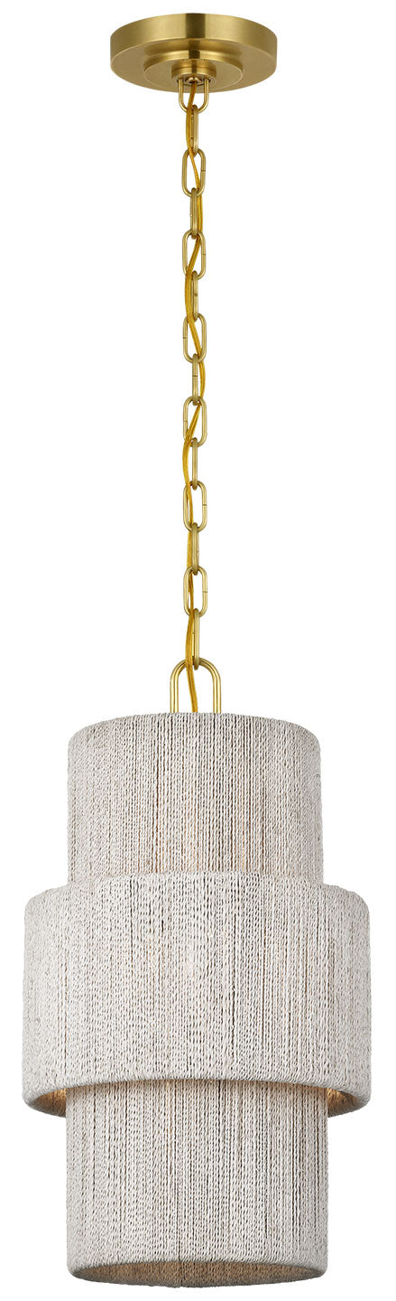 Visual Comfort Signature Dorado Pendant in Antique-Burnished Brass and Washed Abaca