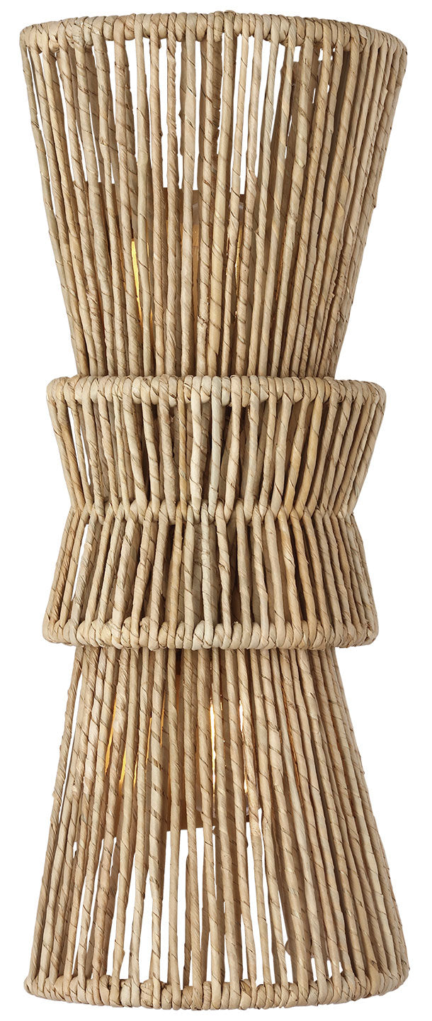 Visual Comfort Signature Antigua Tall Wall Sconce in Antique-Burnished Brass and Natural Abaca