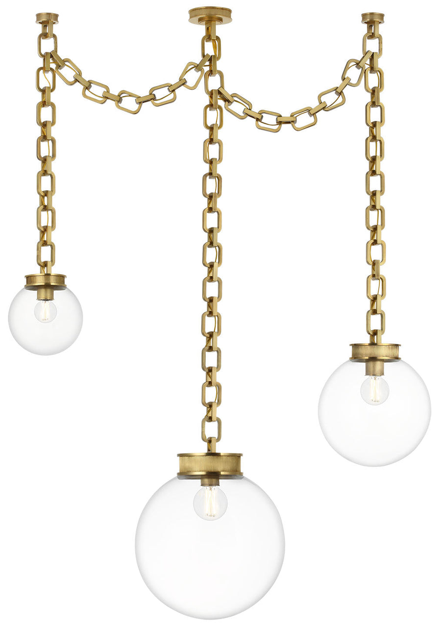 Visual Comfort Signature Bellamy 3 Light Multi Globe Chandelier in Soft Brass