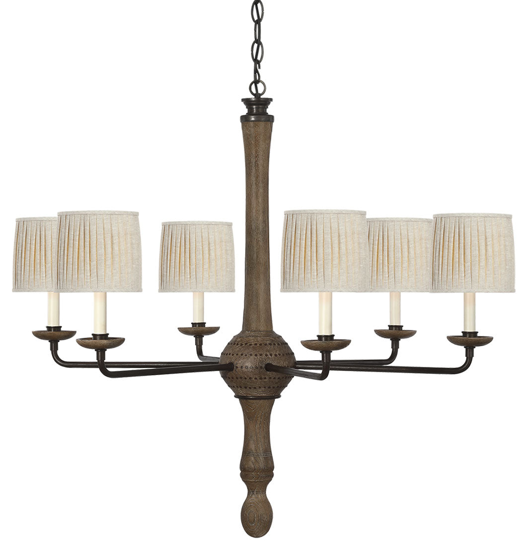 Visual Comfort Signature Suzanna Chandelier in Vintage Oak and Aged Iron