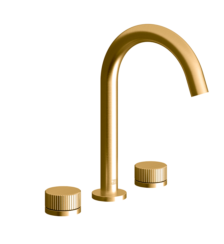 Franz Viegener Nerea Widespread Lavatory Faucet Vertical Lines Cylinder Handle With Pop Up Drain Assembly