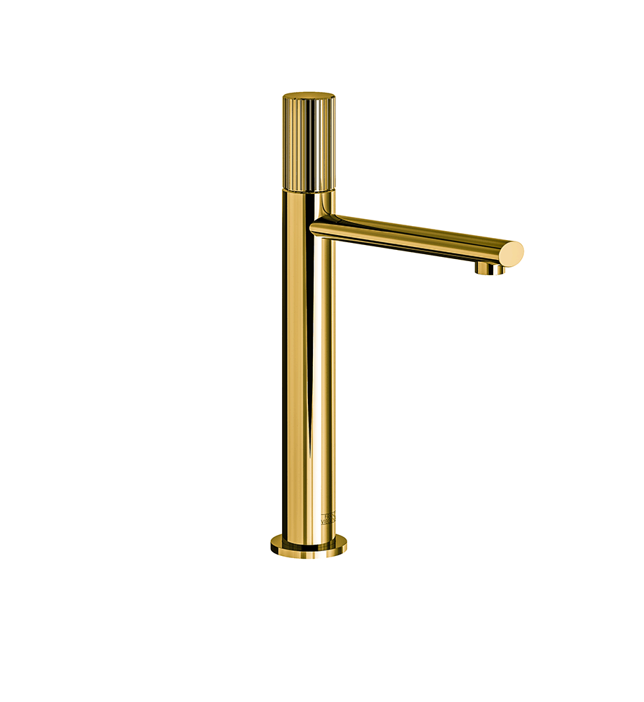 Franz Viegener Nerea Vessel Height Single Handle Luxury Lavatory Set Vertical Lines Cylinder Handle