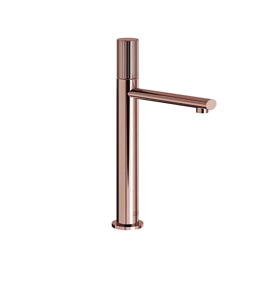 Franz Viegener Nerea Vessel Height Single Handle Luxury Lavatory Set Vertical Lines Cylinder Handle
