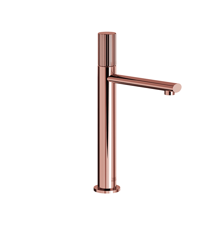 Franz Viegener Nerea Vessel Height Single Handle Luxury Lavatory Set Vertical Lines Cylinder Handle