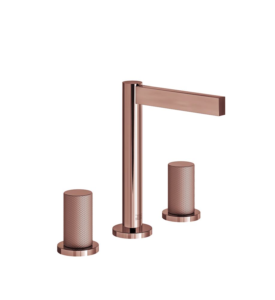 Franz Viegener Lollipop Widespread Lavatory Faucet Knurling Cylinder Handle With Pop Up Drain Assembly