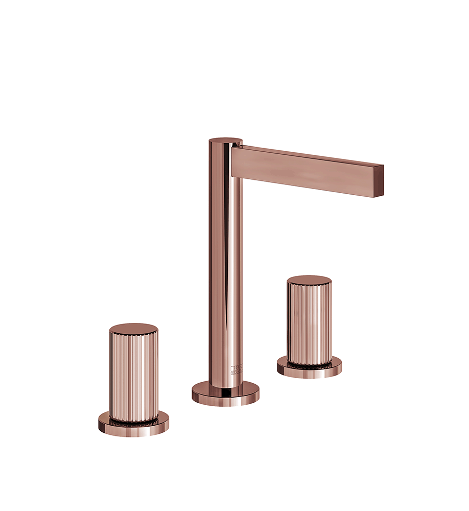 Franz Viegener Lollipop Widespread Lavatory Faucet Vertical Lines Cylinder Handle With Pop Up Drain Assembly