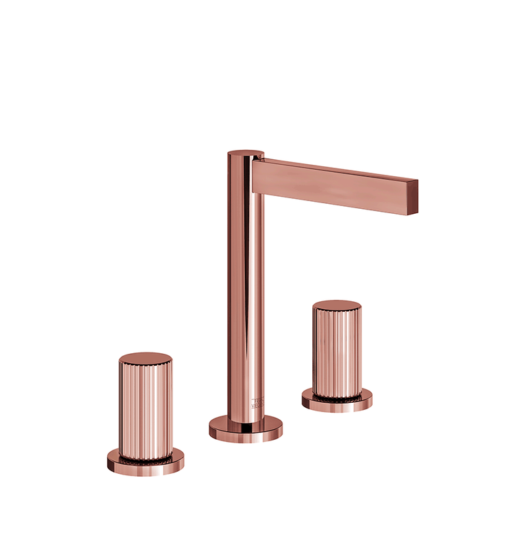Franz Viegener Lollipop Widespread Lavatory Faucet Vertical Lines Cylinder Handle With Pop Up Drain Assembly