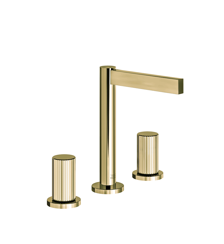 Franz Viegener Lollipop Widespread Lavatory Faucet Vertical Lines Cylinder Handle With Pop Up Drain Assembly