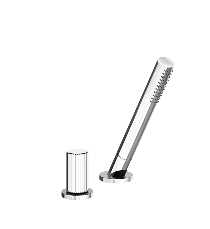 Franz Viegener Lollipop Deck Mounted Roman Diverter Valve Vertical Lines Cylinder Handle And Handshower Assembly