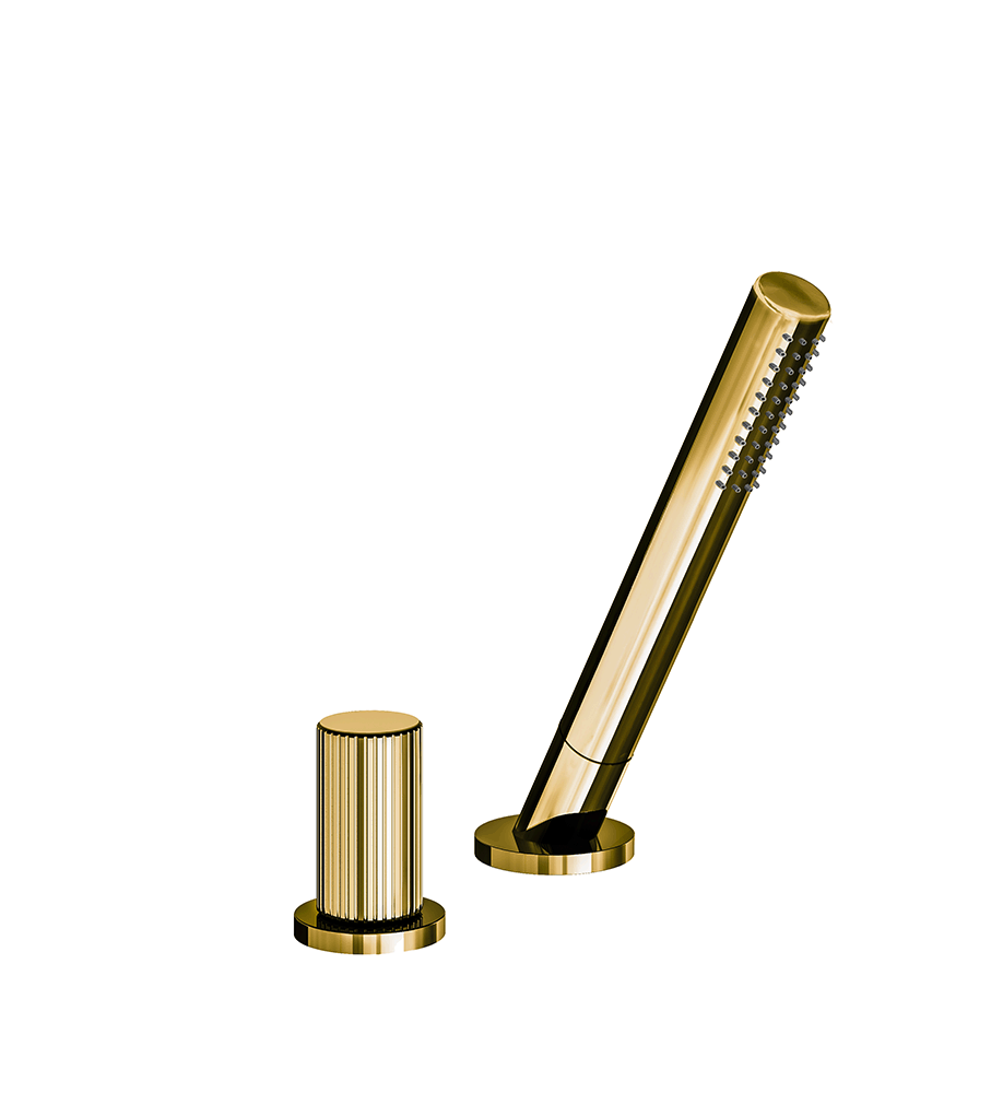 Franz Viegener Lollipop Deck Mounted Roman Diverter Valve Vertical Lines Cylinder Handle And Handshower Assembly