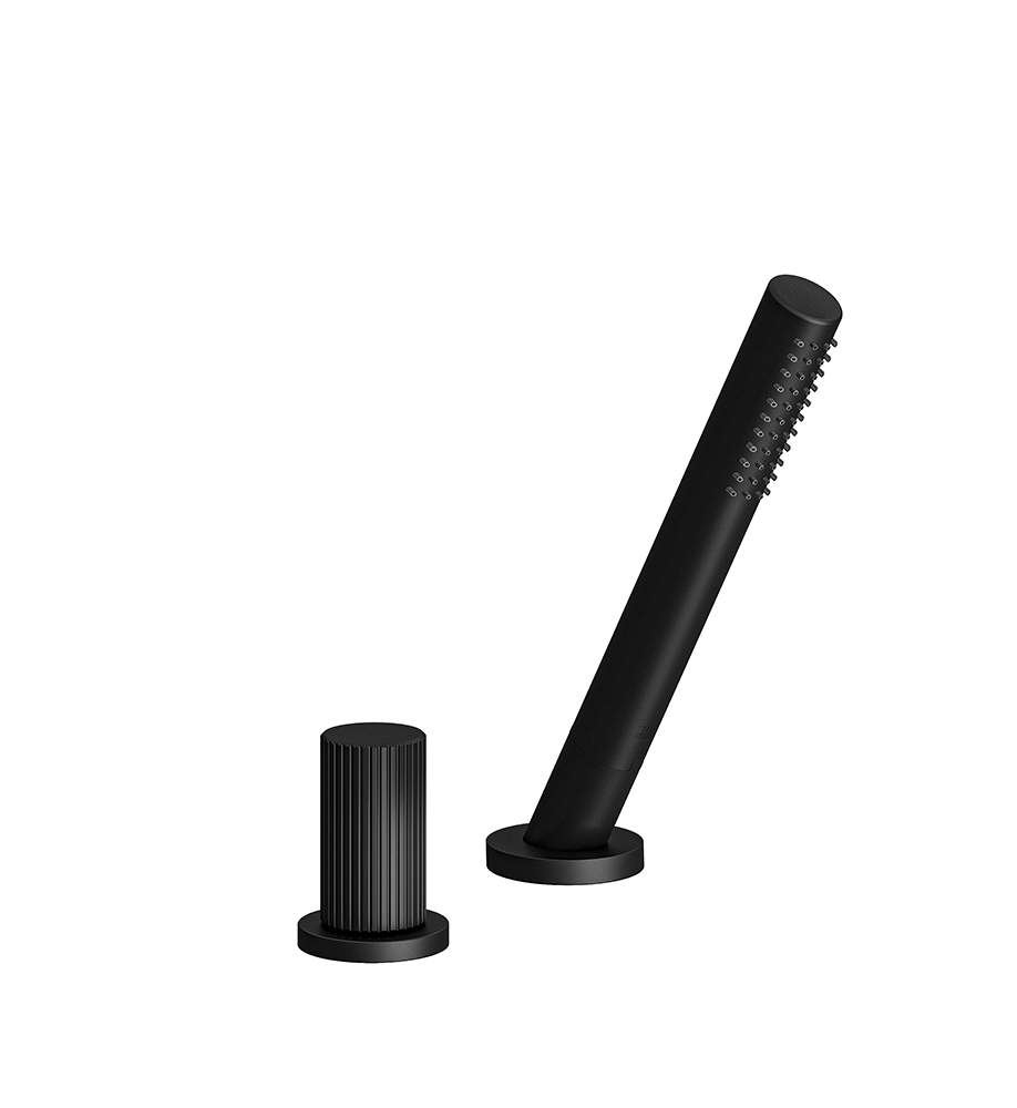 Franz Viegener Lollipop Deck Mounted Roman Diverter Valve Vertical Lines Cylinder Handle And Handshower Assembly