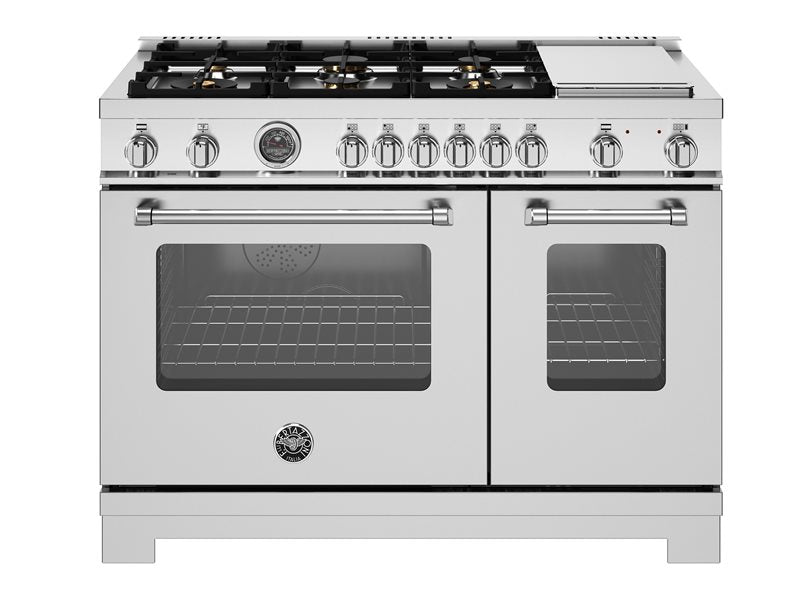 Bertazzoni 48" Master Series Range Electric Self Clean Oven 6 Brass Burners And Griddle