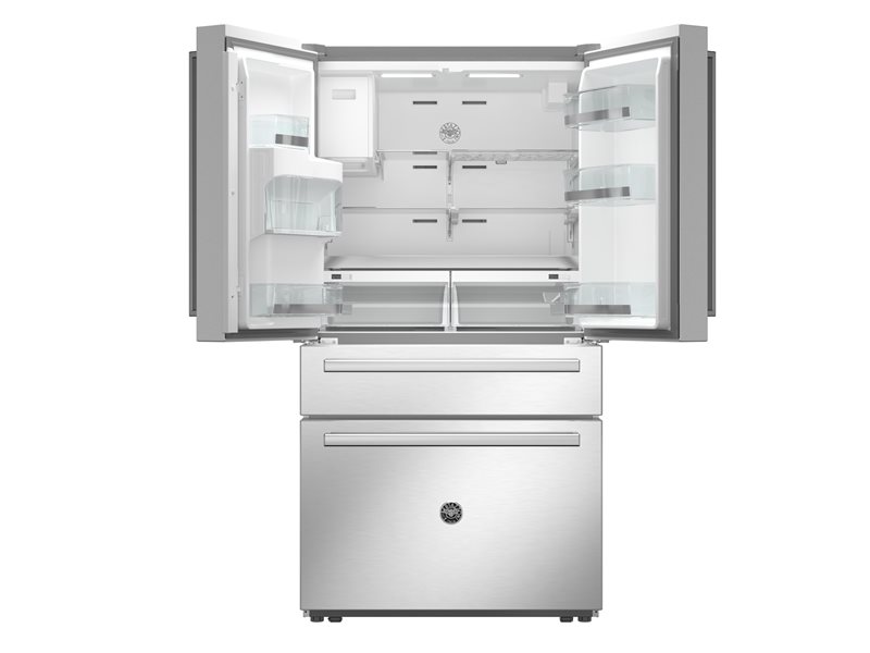 Bertazzoni Counter Depth French Door Refrigerator 36" Ice and Water Dispenser through Door Quattro Temp Zone Drawer